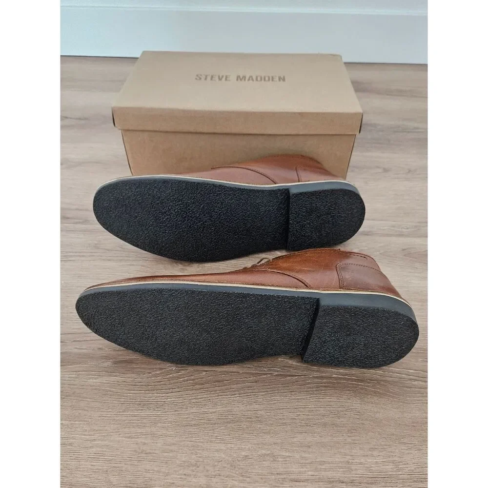 Steve Madden Men's Harken Leather Chukka Boots Cognac Size 16